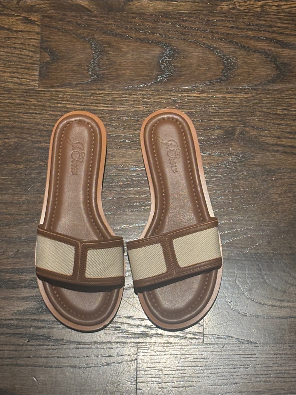 J. Crew Tan and Brown Slide Sandals